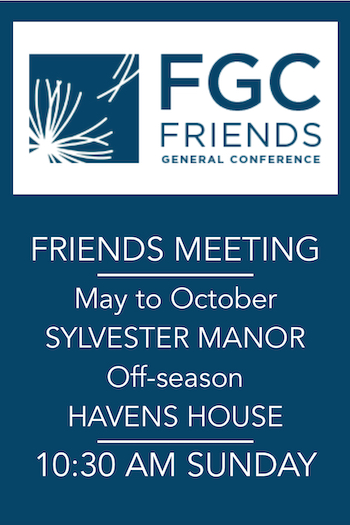 Shelter Island Friends Meeting listing includes logo of Friends General Conference alongside local contact details.