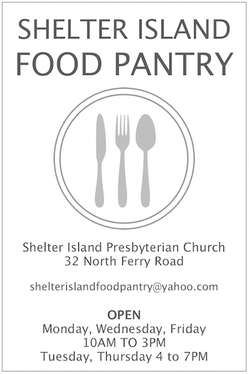 Shelter Island Food Pantry vertical business card.