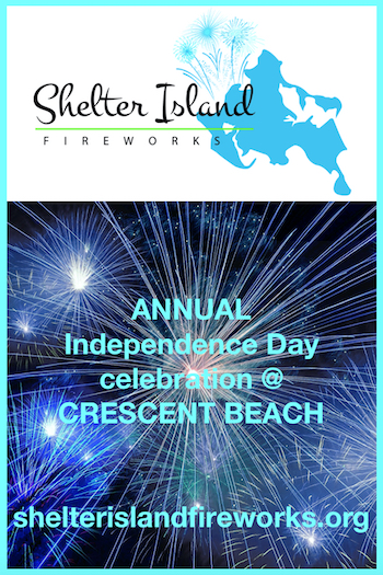 “Shelter Island Fireworks vertical business card.