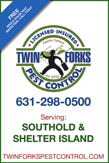 Twin Forks Pest Control business card.